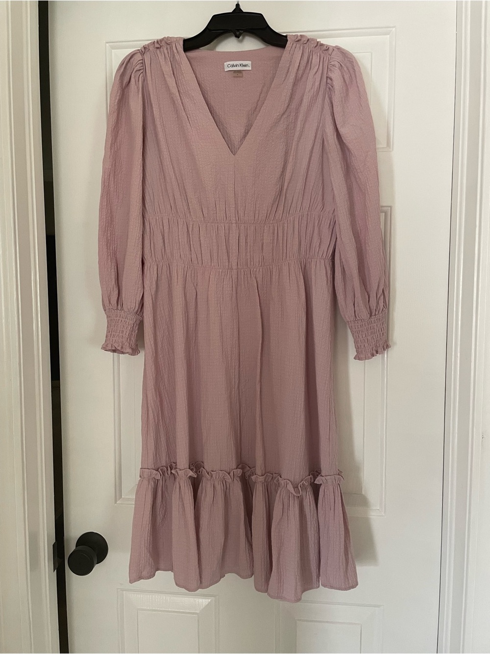 Calvin Klein Dusty Mauve V-Neck Long Sleeve Midi Dress